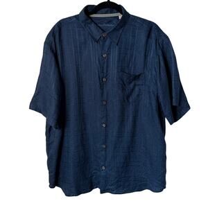 Tommy Bahama Men's XL 100% Linen Camp Shirt Navy Tagless Pineapple Hem Tag